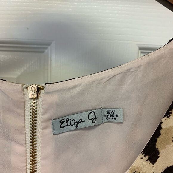 Eliza J Watercolor Leopard Belted Dress 16W NWT Mob Wife Chic - Picture 5 of 8